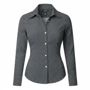 Lauren Ralph Lauren Silk Blouse Petite Black White Floral Button Shirt P/P